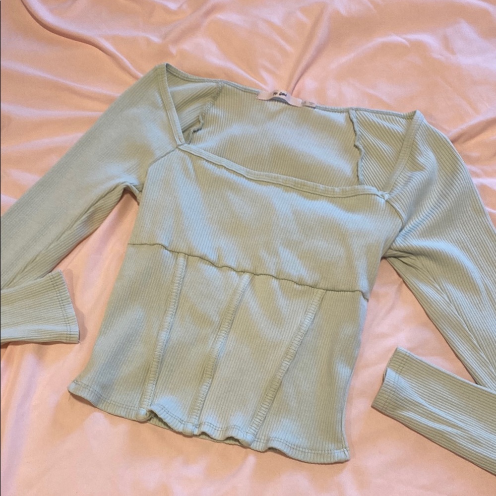 Women's Ribbed Long Sleeve Top - Green
